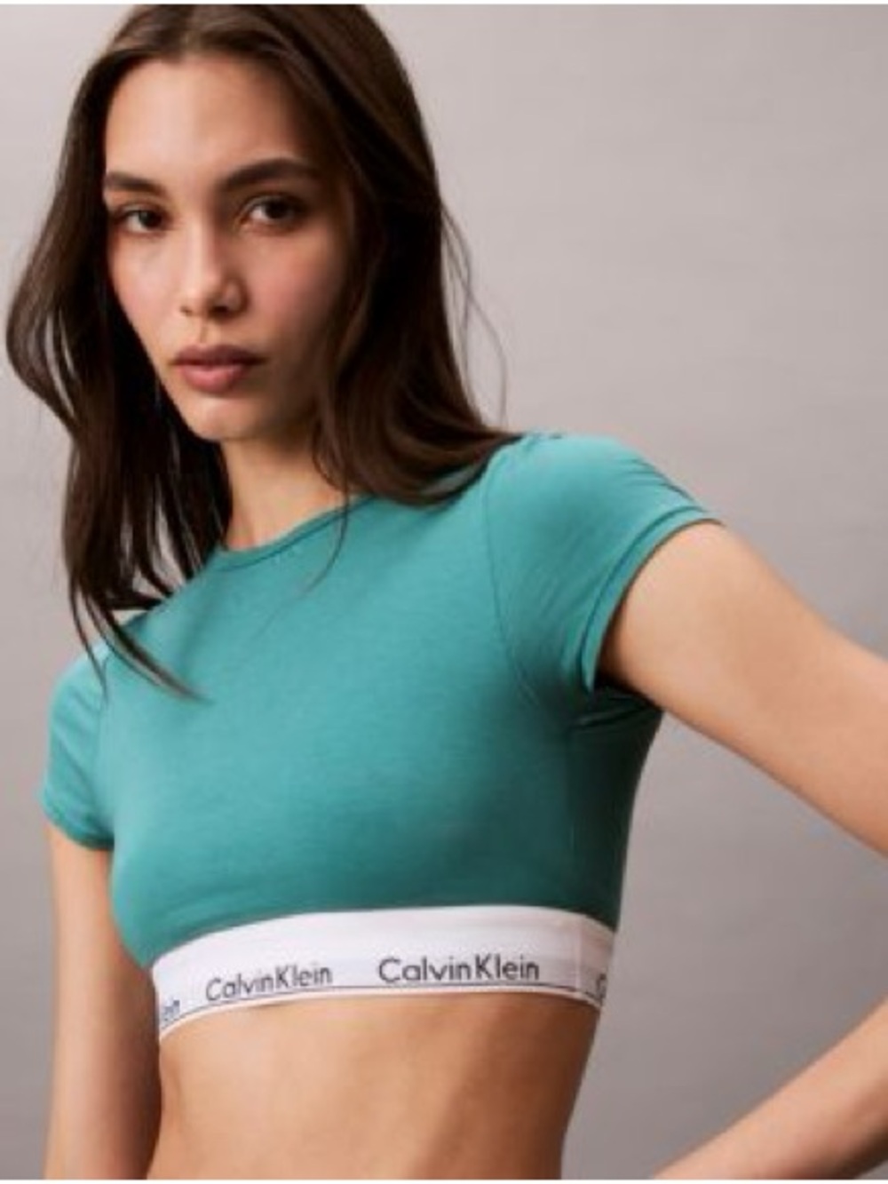 Calvin Klein Teal Cropped Tee with Logo Elastic